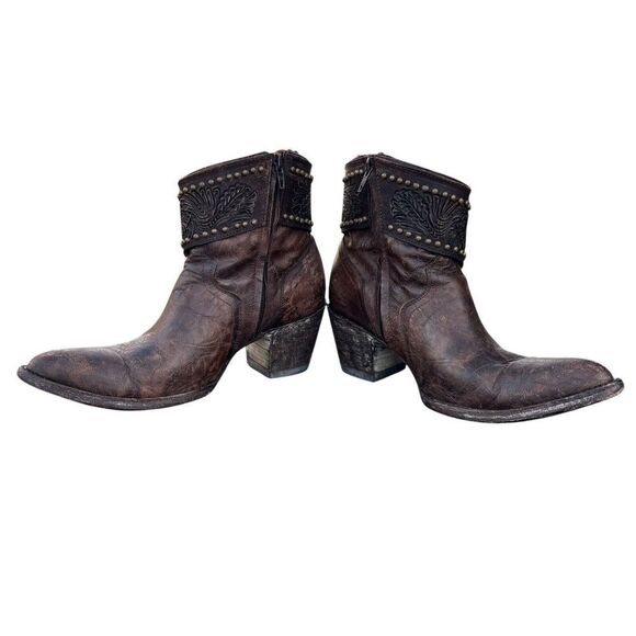 Old Gringo Mini Belinda Brown Leather Studded Ankle Boot Western Women Size 9 B - Picture 6 of 10